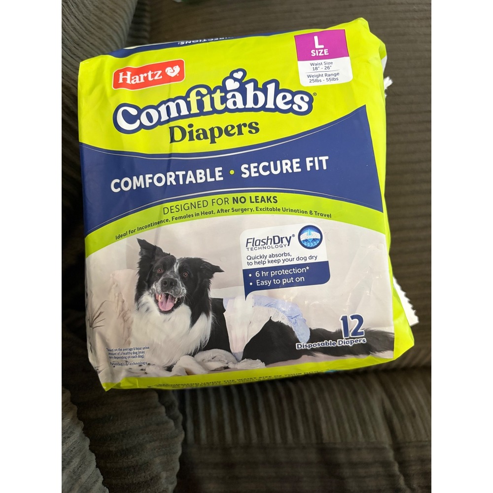 Hartz Comfitables Disposable Dog Diapers Size L 12 Count FlashDry Technology